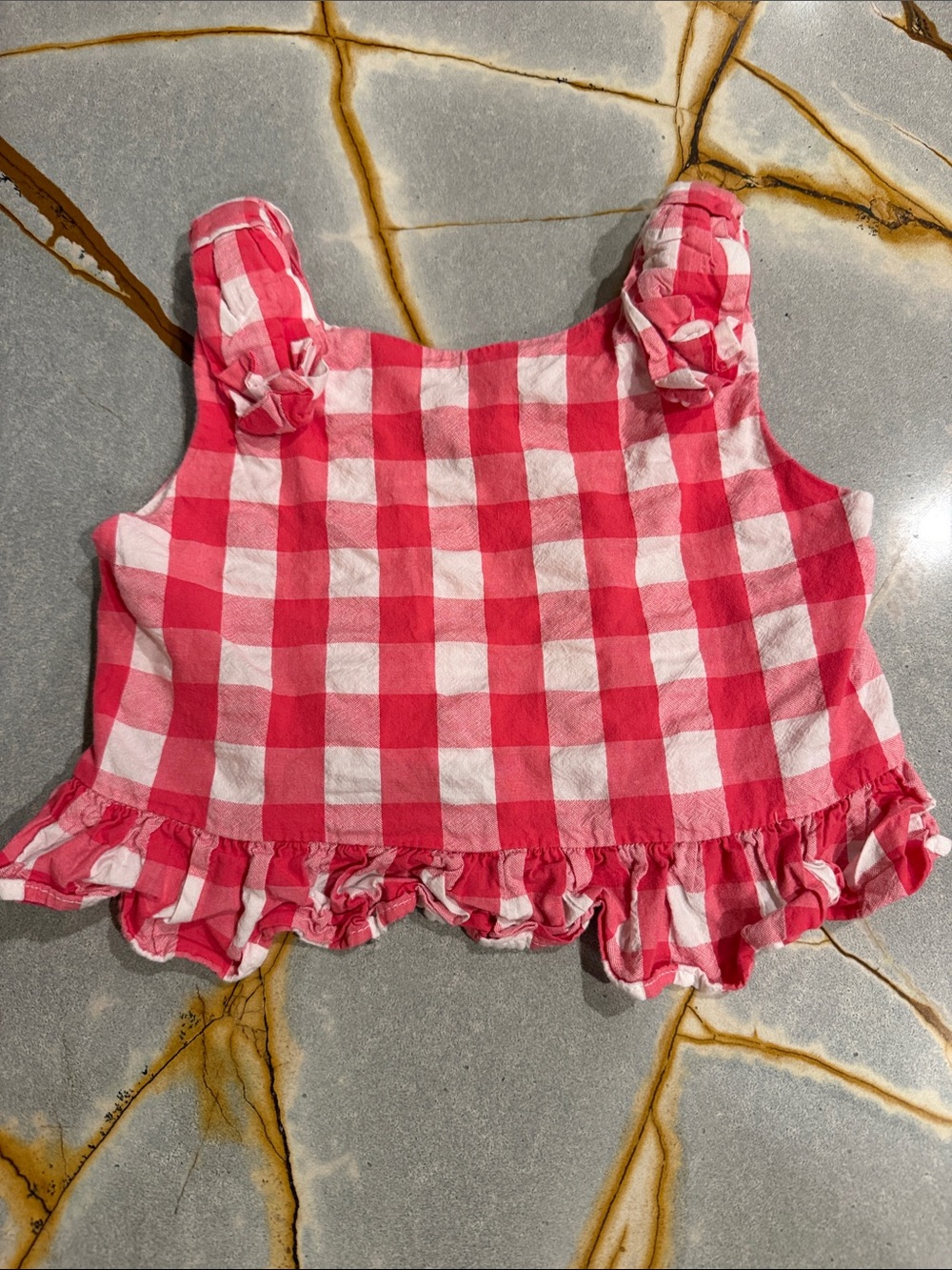 Red and White Gingham Ruffle Tank Top